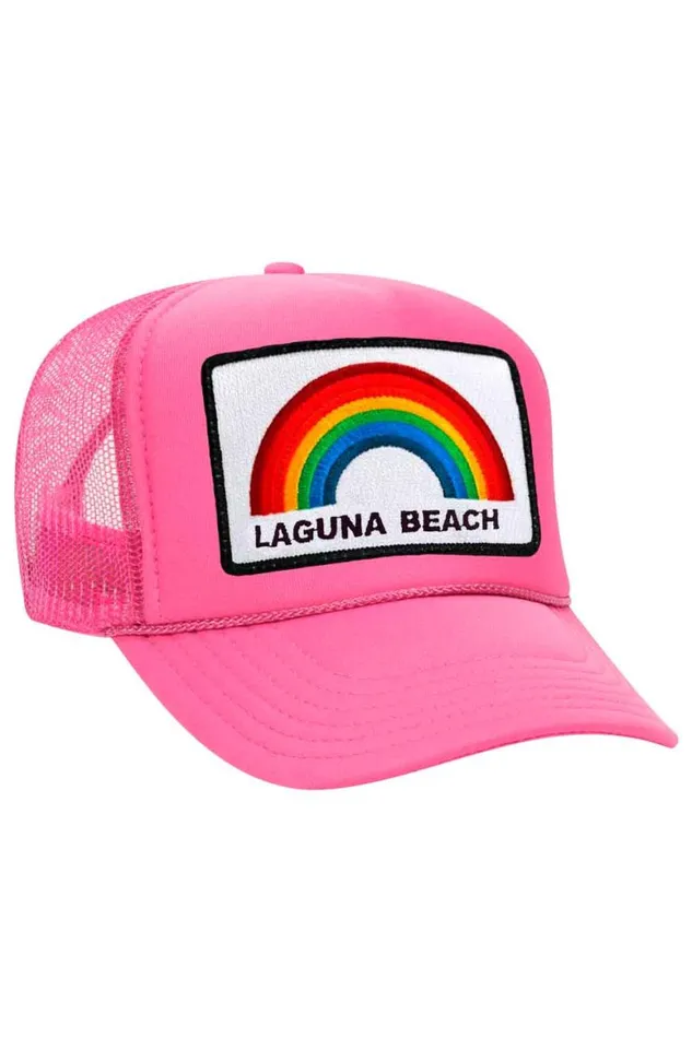 WomenMen Trucker Hats Aviator Nation Laguna Beach Rainbow Vintage Trucker