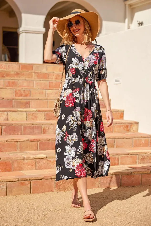 Women Midi Dresses Cupshe Cofete Vneck Short Sleeve Fitted Waisted AShape Dress Multicolor Women Midi Dresses Cupshe Cofete Vneck Short Sleeve Fitted Waisted AShape Dress Multicolor