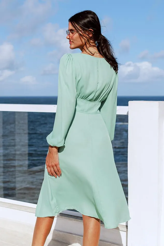 Women Midi Dresses Cupshe Dalary Plunge Button Front Split Dress Green