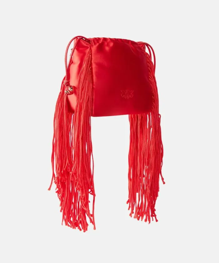 Women Mini Bags Pinko Satin Mini Clutch With Fringing Garnet Redgold Women Mini Bags Pinko Satin Mini Clutch With Fringing Garnet Redgold