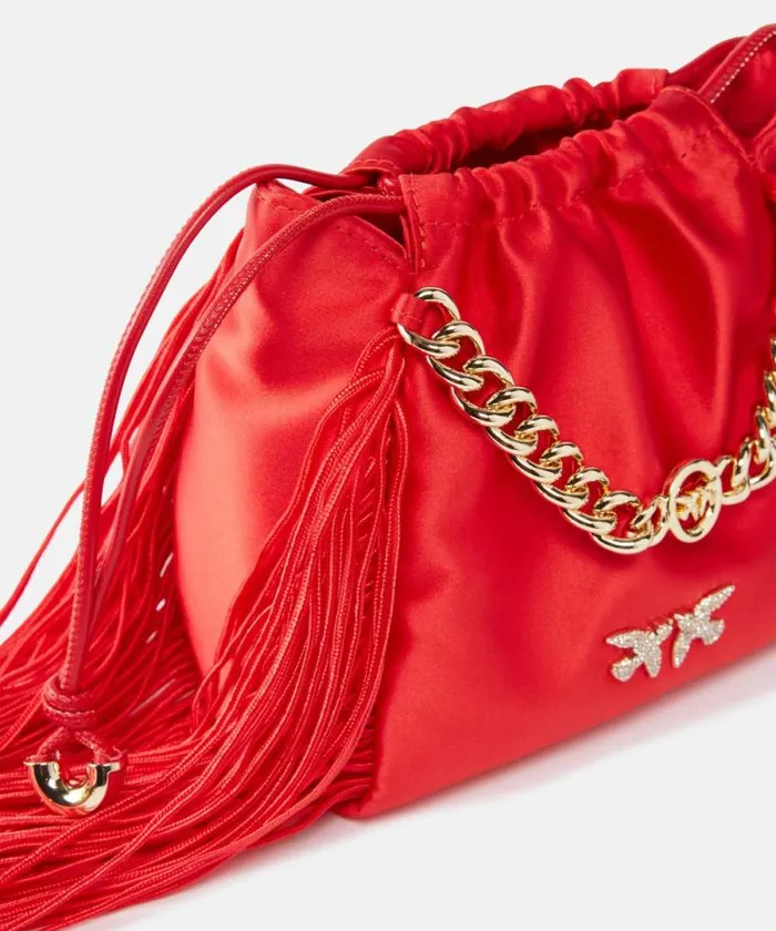 Women Mini Bags Pinko Satin Mini Clutch With Fringing Garnet Redgold Women Mini Bags Pinko Satin Mini Clutch With Fringing Garnet Redgold
