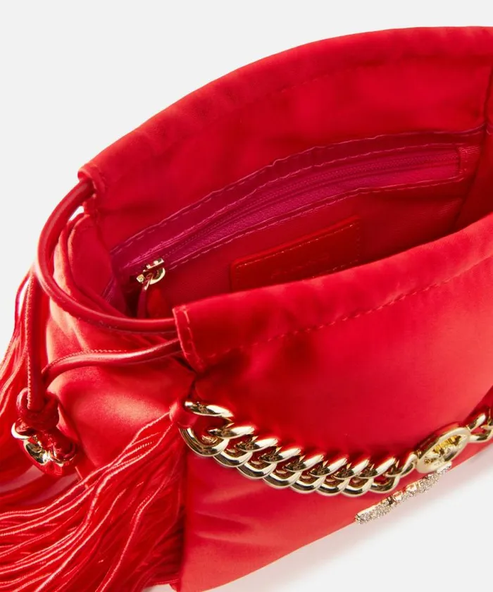 Women Mini Bags Pinko Satin Mini Clutch With Fringing Garnet Redgold Women Mini Bags Pinko Satin Mini Clutch With Fringing Garnet Redgold