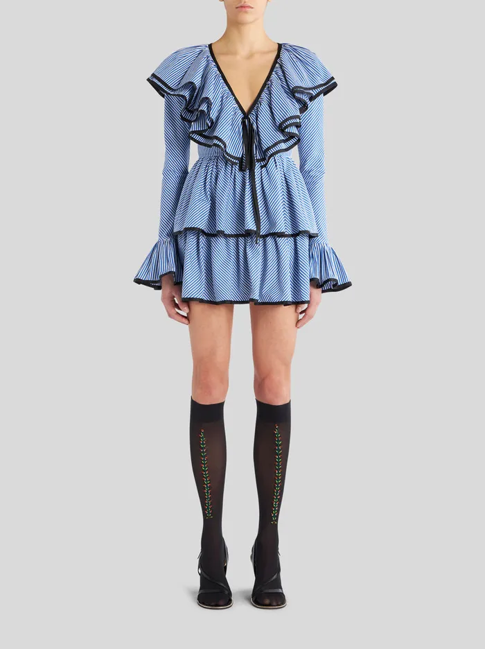 Women Mini Striped Dress With Ruffles Etro Dresses