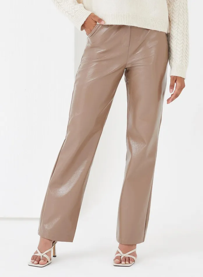 Women Mocha Brown Patent Faux Leather Trousers 8211 Gilly 4th and Reckless Pants