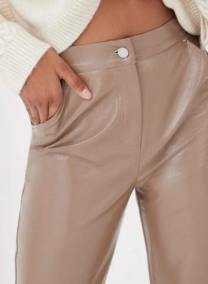 Women Mocha Brown Patent Faux Leather Trousers 8211 Gilly 4th and Reckless Pants