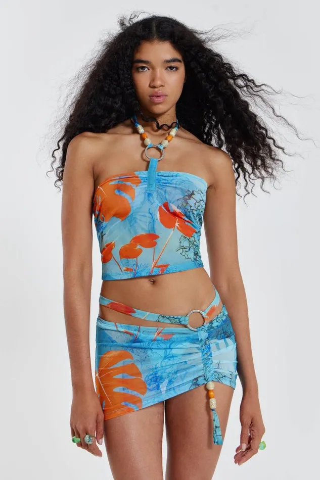 Women Monstera Print Bandeau Beach Top Jaded London Beach Cover Ups