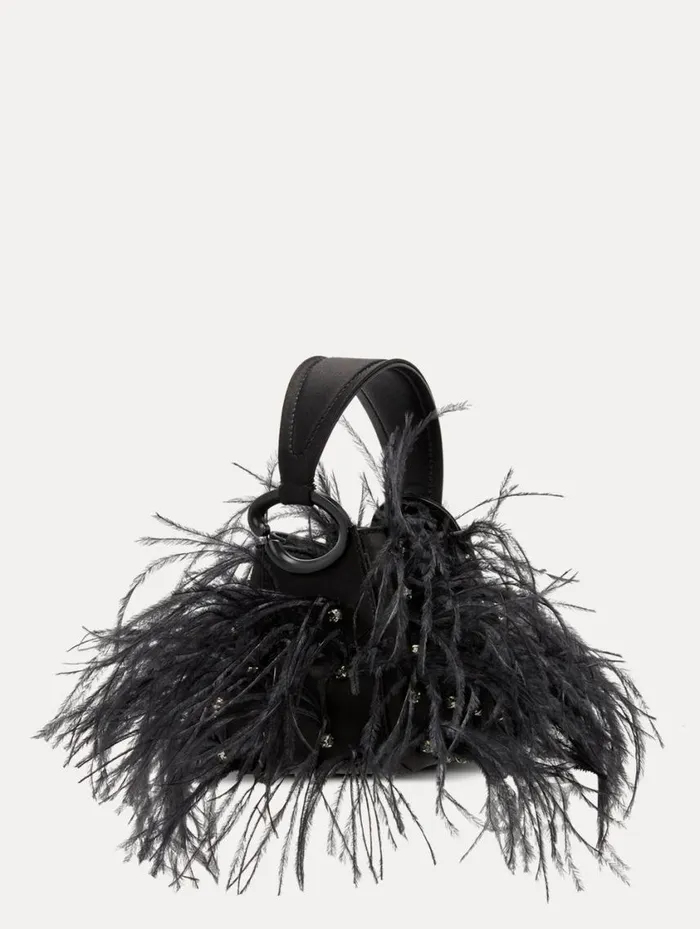 Women Nano Ostrich Feather O Handle Bag Black Oscar De La Renta Handbags