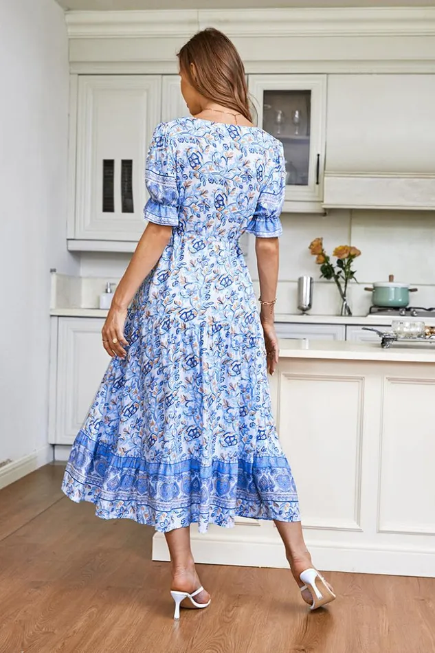 Women New In Dresses Cupshe Gusta Vneck Bubble Sleeve AShape Dress Multicolor