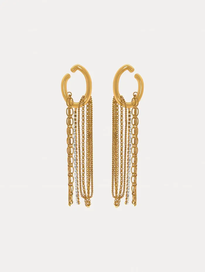 Women O Chain Fringe Earrings Gold Oscar De La Renta Earrings