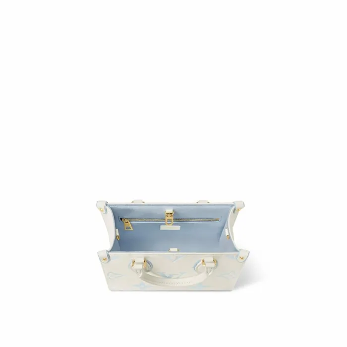 Women Onthego Bag Louis Vuitton Louis Vuitton M46833 OnTheGo PM LatteCandy Blue 8211 Louis Vuitton Handbag Store
