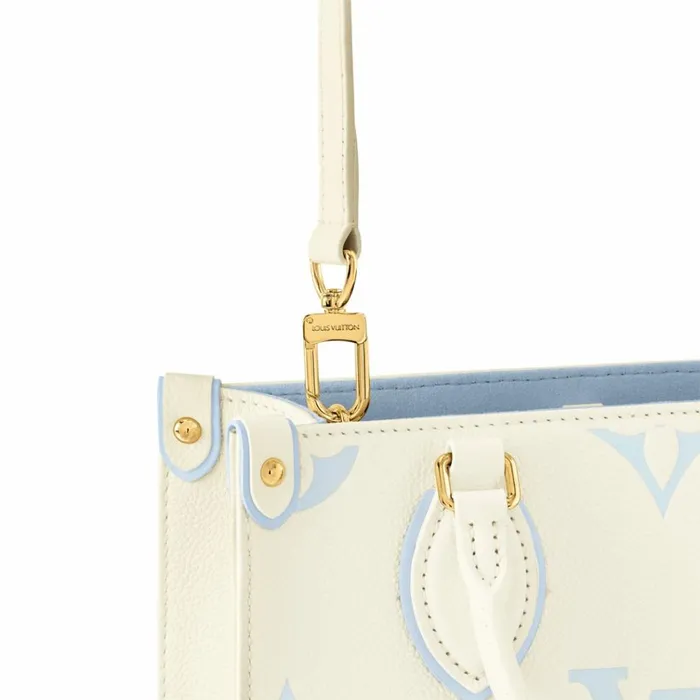 Women Onthego Bag Louis Vuitton Louis Vuitton M46833 OnTheGo PM LatteCandy Blue 8211 Louis Vuitton Handbag Store
