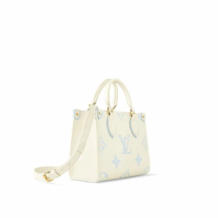 Women Onthego Bag Louis Vuitton Louis Vuitton M46833 OnTheGo PM LatteCandy Blue 8211 Louis Vuitton Handbag Store