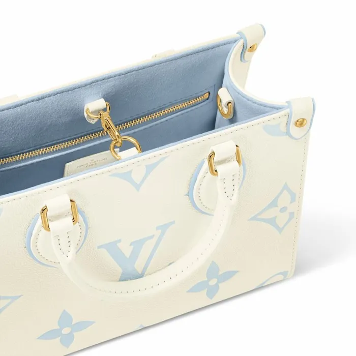 Women Onthego Bag Louis Vuitton Louis Vuitton M46833 OnTheGo PM LatteCandy Blue 8211 Louis Vuitton Handbag Store