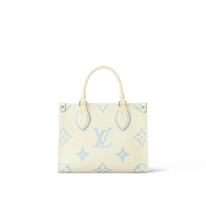Women Onthego Bag Louis Vuitton Louis Vuitton M46833 OnTheGo PM LatteCandy Blue 8211 Louis Vuitton Handbag Store