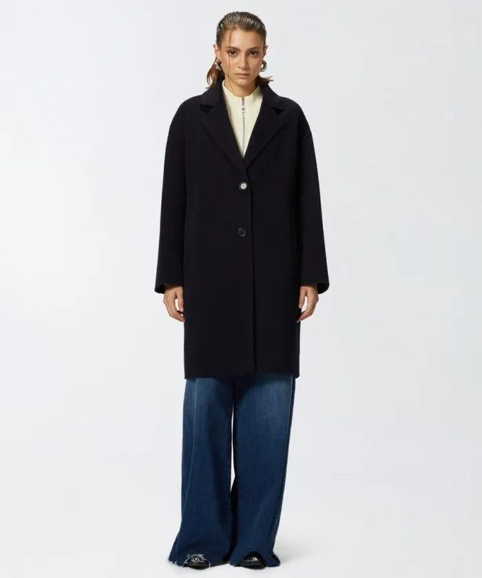 Women Outerwear Pinko Classic Singlebreasted Cloth Coat Dark Navy Blue