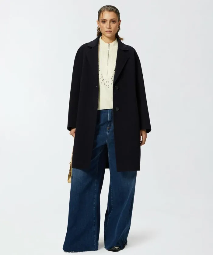 Women Outerwear Pinko Classic Singlebreasted Cloth Coat Dark Navy Blue Women Outerwear Pinko Classic Singlebreasted Cloth Coat Dark Navy Blue