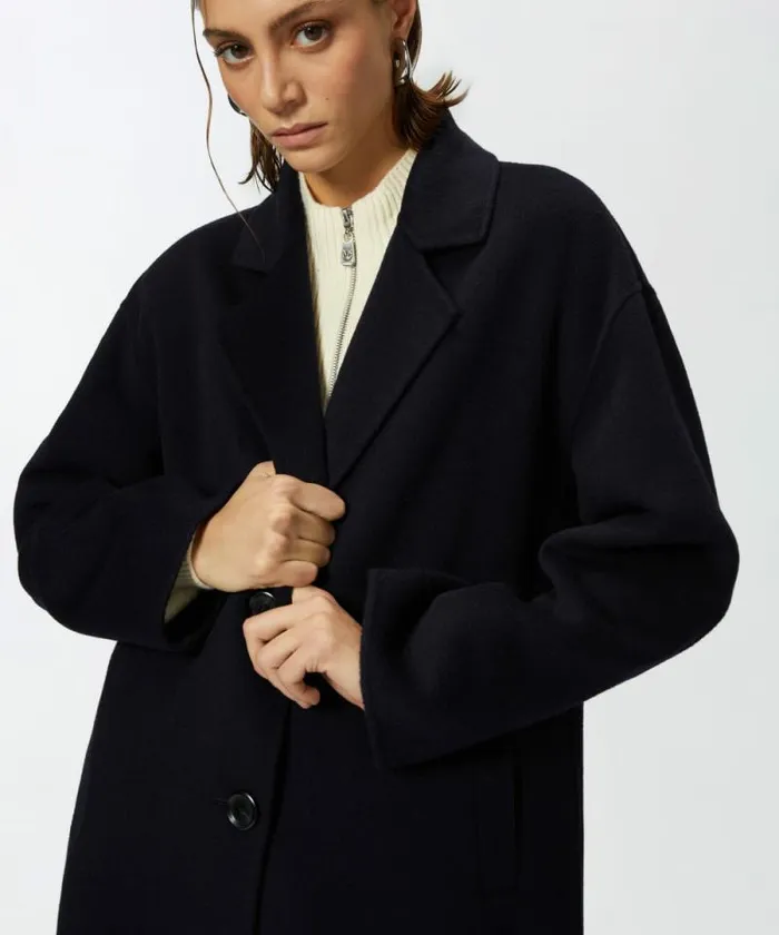 Women Outerwear Pinko Classic Singlebreasted Cloth Coat Dark Navy Blue Women Outerwear Pinko Classic Singlebreasted Cloth Coat Dark Navy Blue
