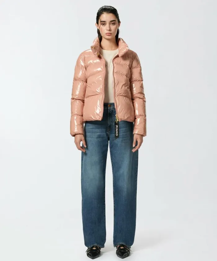 Women Outerwear Pinko Padded Crystal Nylon Pea Jacket Peach Beige Women Outerwear Pinko Padded Crystal Nylon Pea Jacket Peach Beige