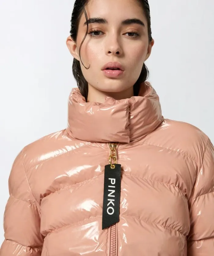 Women Outerwear Pinko Padded Crystal Nylon Pea Jacket Peach Beige Women Outerwear Pinko Padded Crystal Nylon Pea Jacket Peach Beige