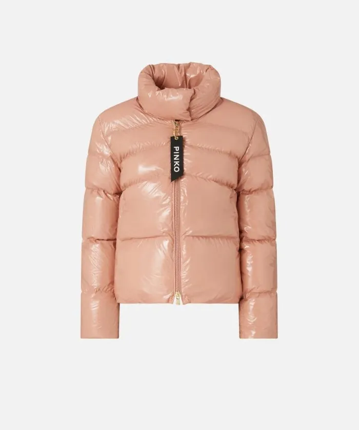 Women Outerwear Pinko Padded Crystal Nylon Pea Jacket Peach Beige Women Outerwear Pinko Padded Crystal Nylon Pea Jacket Peach Beige