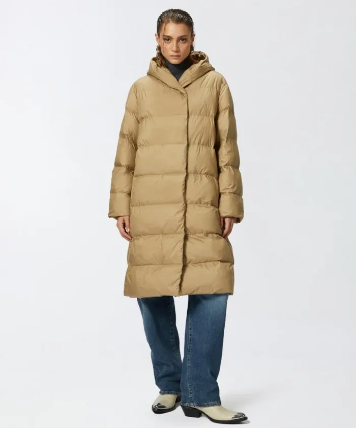 Women Outerwear Pinko Padded Technical Canvas Pea Coat With Belt Beigeterradi Toscana
