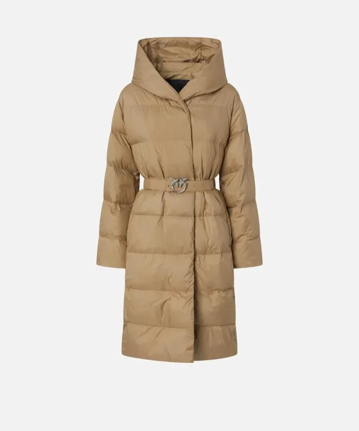 Women Outerwear Pinko Padded Technical Canvas Pea Coat With Belt Beigeterradi Toscana Women Outerwear Pinko Padded Technical Canvas Pea Coat With Belt Beigeterradi Toscana