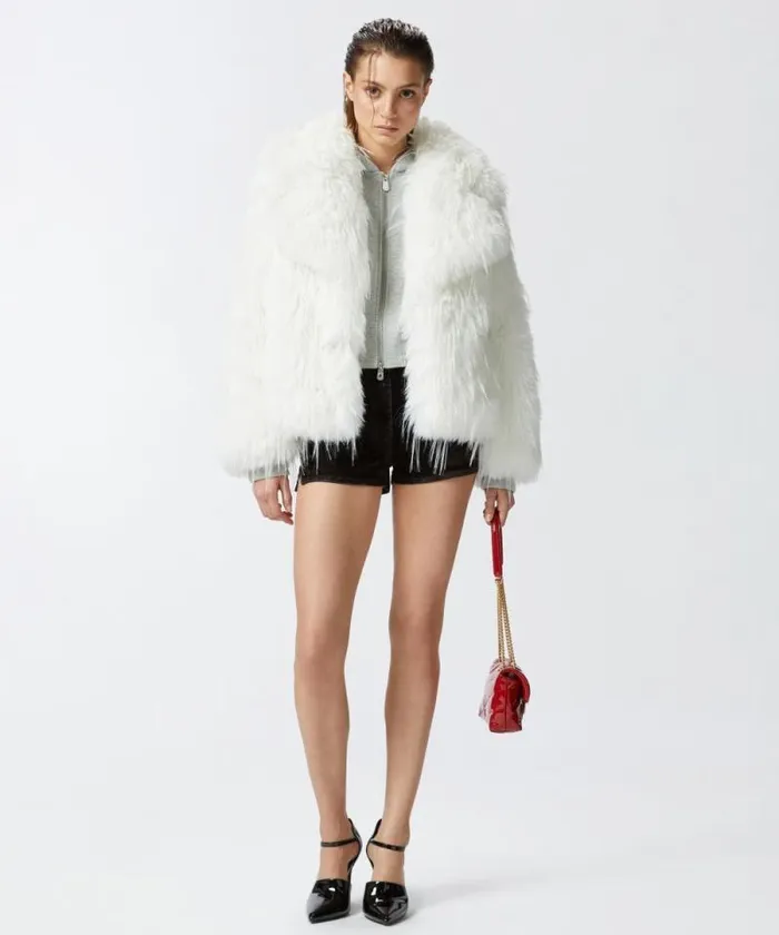 Women Outerwear Pinko Pea Coat In White Faux Fox Fur White White Women Outerwear Pinko Pea Coat In White Faux Fox Fur White White