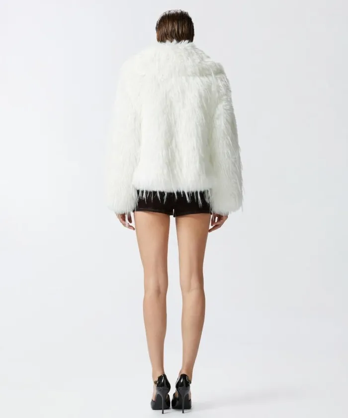 Women Outerwear Pinko Pea Coat In White Faux Fox Fur White White Women Outerwear Pinko Pea Coat In White Faux Fox Fur White White