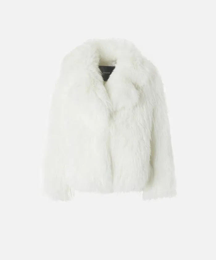 Women Outerwear Pinko Pea Coat In White Faux Fox Fur White White Women Outerwear Pinko Pea Coat In White Faux Fox Fur White White