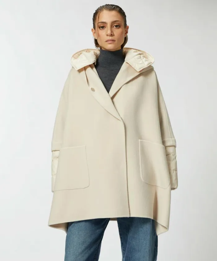 Women Outerwear Pinko Short Cape Coat With Padded Puffer Beige