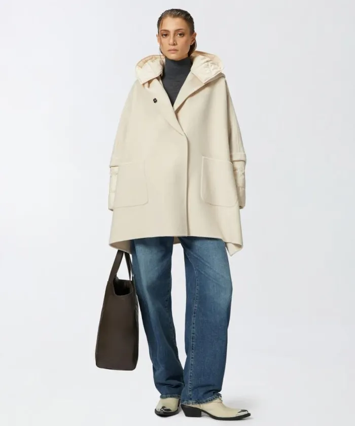 Women Outerwear Pinko Short Cape Coat With Padded Puffer Beige Women Outerwear Pinko Short Cape Coat With Padded Puffer Beige