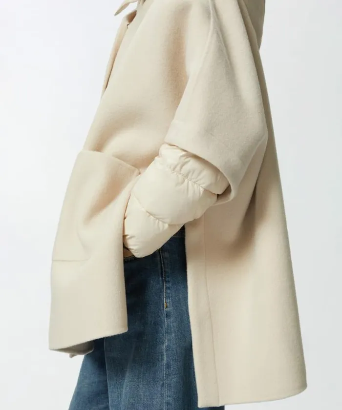 Women Outerwear Pinko Short Cape Coat With Padded Puffer Beige Women Outerwear Pinko Short Cape Coat With Padded Puffer Beige