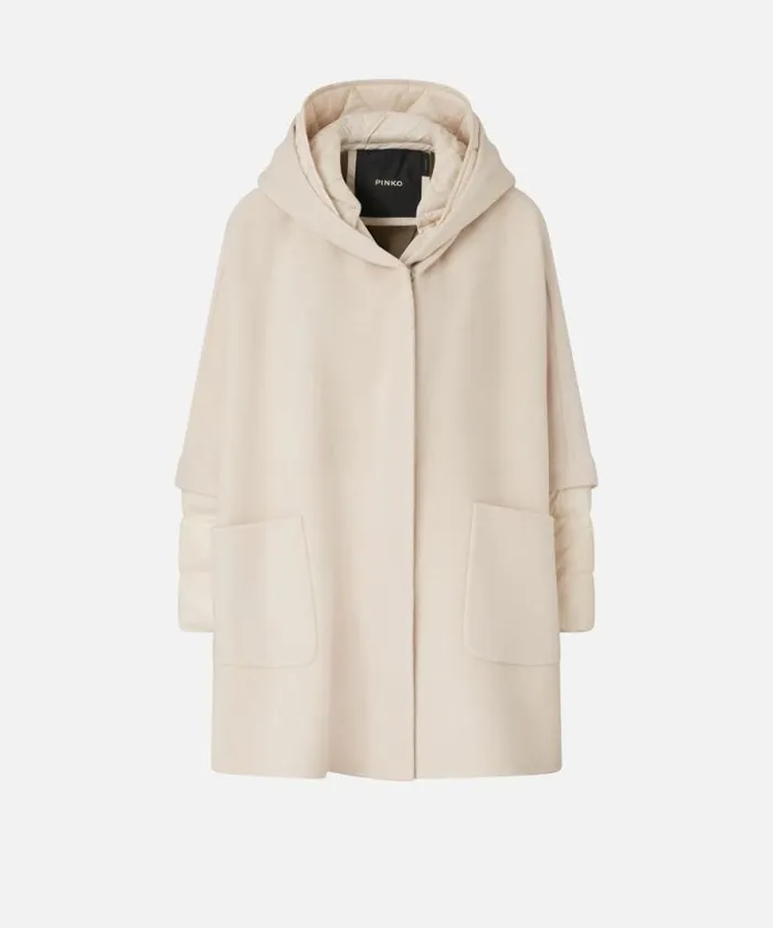 Women Outerwear Pinko Short Cape Coat With Padded Puffer Beige Women Outerwear Pinko Short Cape Coat With Padded Puffer Beige