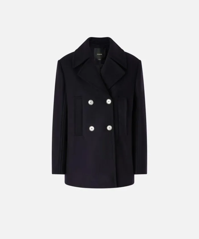 Women Outerwear Pinko Short Doublebreasted Woolblend Pea Coat Dark Navy Blue Women Outerwear Pinko Short Doublebreasted Woolblend Pea Coat Dark Navy Blue