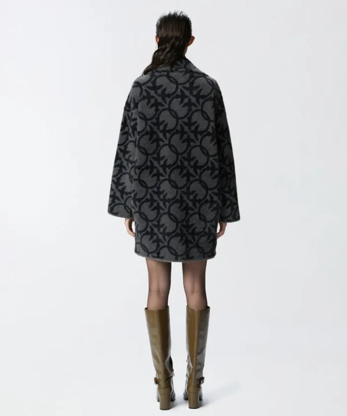 Women Outerwear Pinko Short Faux Fur Coat With Logo Blackgrey Women Outerwear Pinko Short Faux Fur Coat With Logo Blackgrey