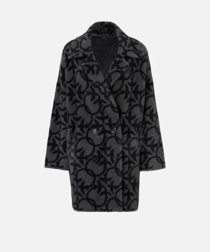 Women Outerwear Pinko Short Faux Fur Coat With Logo Blackgrey Women Outerwear Pinko Short Faux Fur Coat With Logo Blackgrey