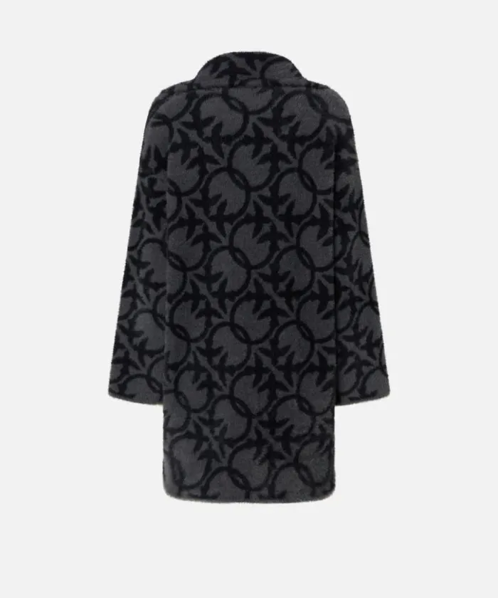 Women Outerwear Pinko Short Faux Fur Coat With Logo Blackgrey Women Outerwear Pinko Short Faux Fur Coat With Logo Blackgrey