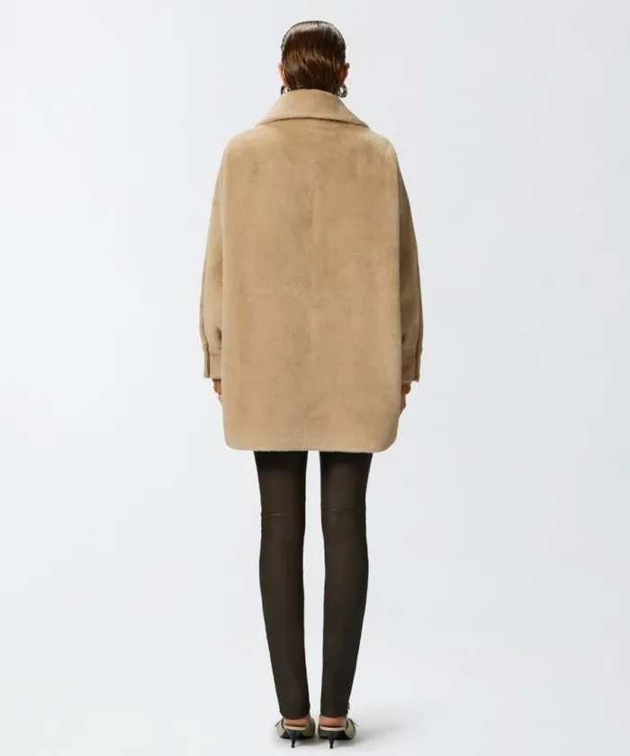 Women Outerwear Pinko Soft Sheepskineffect Shacket Nomade Beige Women Outerwear Pinko Soft Sheepskineffect Shacket Nomade Beige
