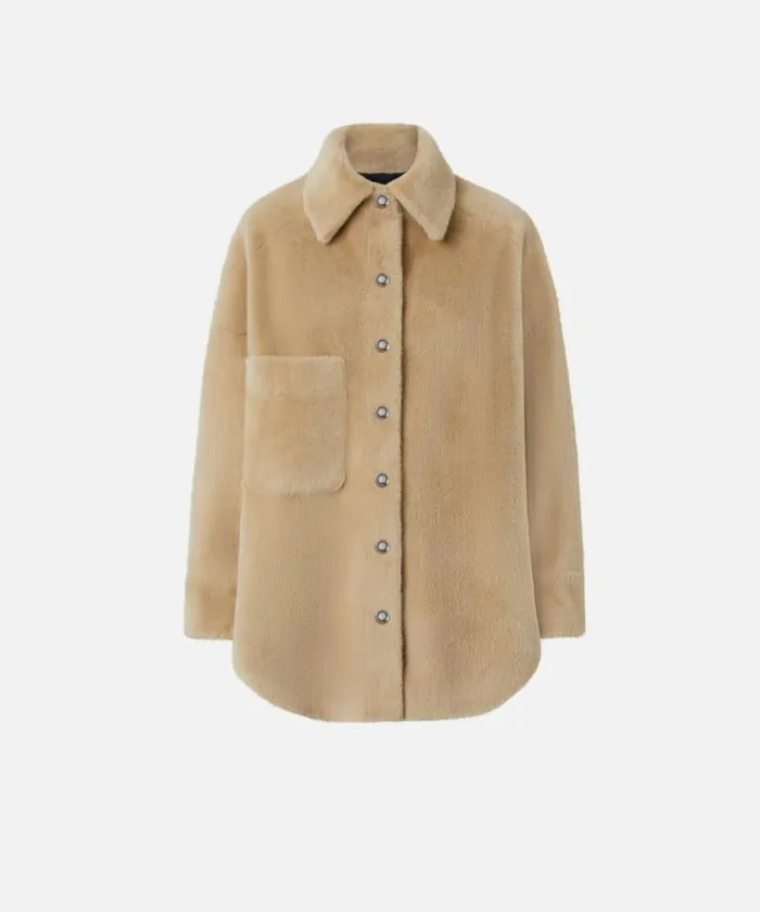 Women Outerwear Pinko Soft Sheepskineffect Shacket Nomade Beige Women Outerwear Pinko Soft Sheepskineffect Shacket Nomade Beige