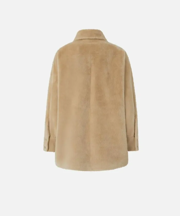 Women Outerwear Pinko Soft Sheepskineffect Shacket Nomade Beige Women Outerwear Pinko Soft Sheepskineffect Shacket Nomade Beige