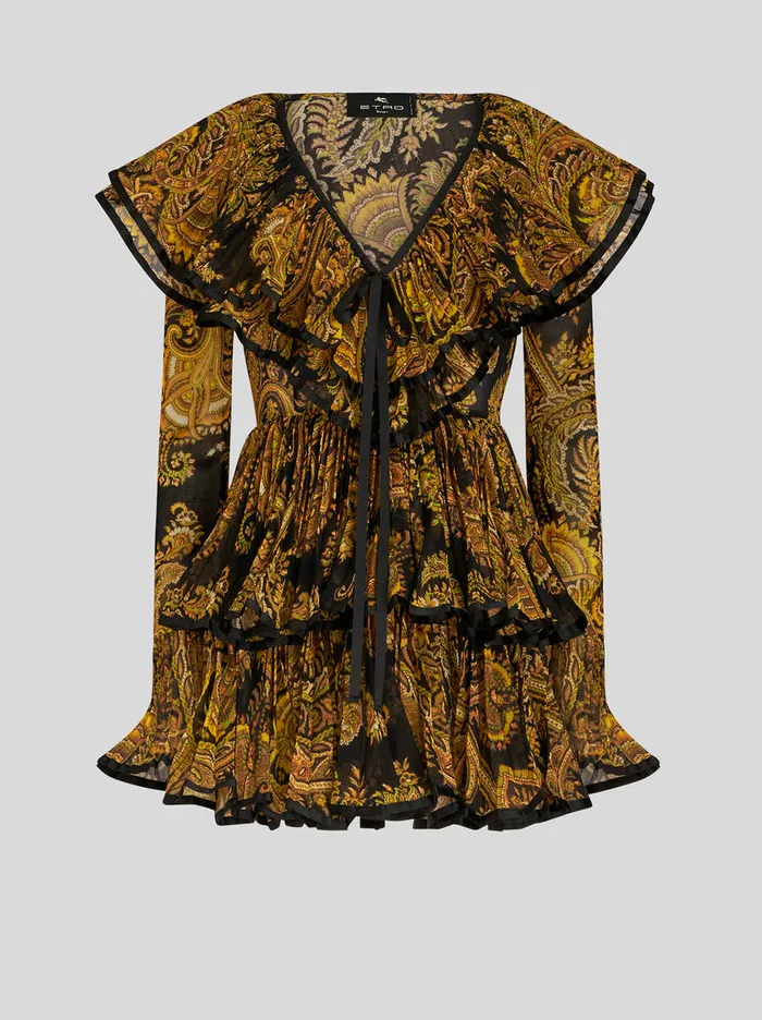 Women Paisley Mini Dress With Flounces Etro Dresses
