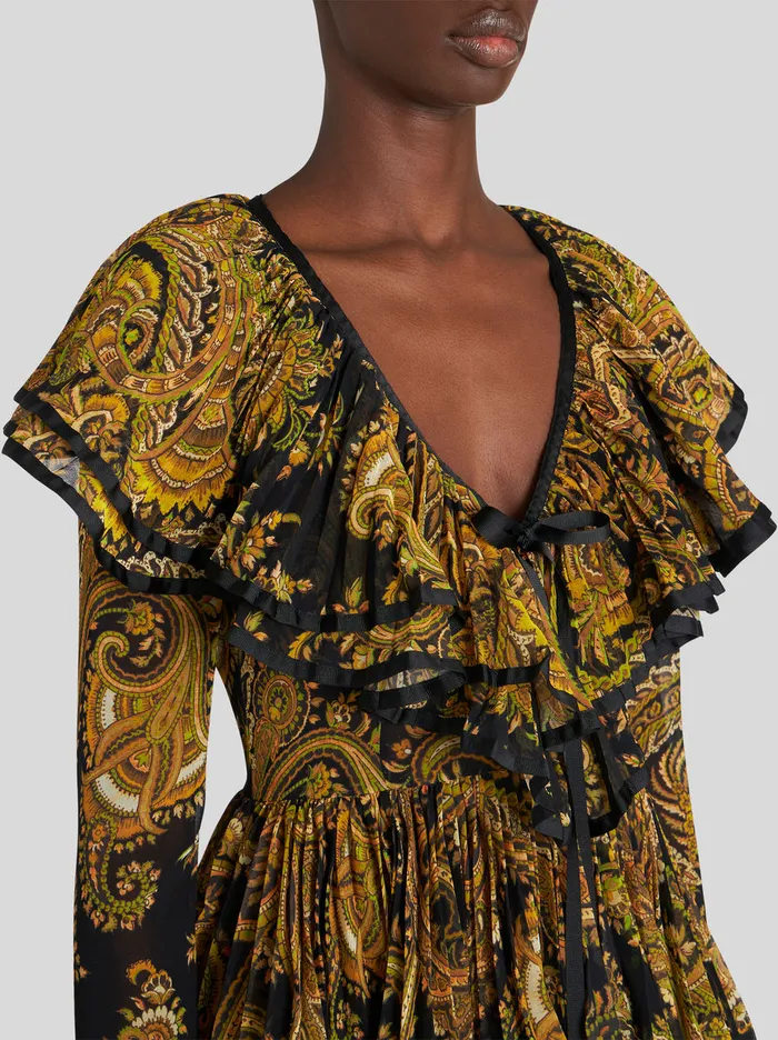 Women Paisley Mini Dress With Flounces Etro Dresses