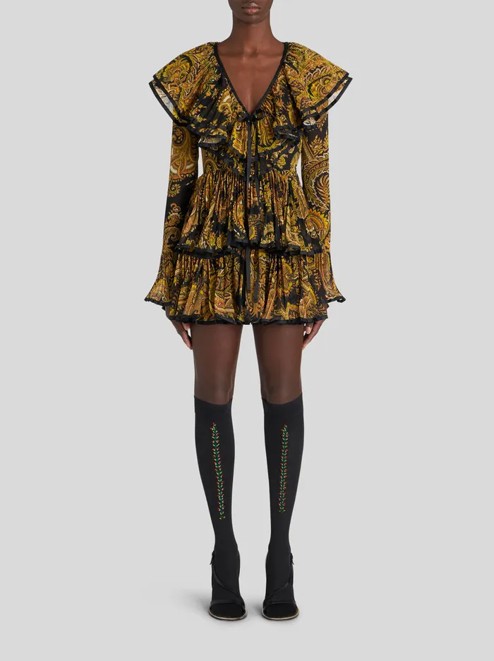 Women Paisley Mini Dress With Flounces Etro Dresses