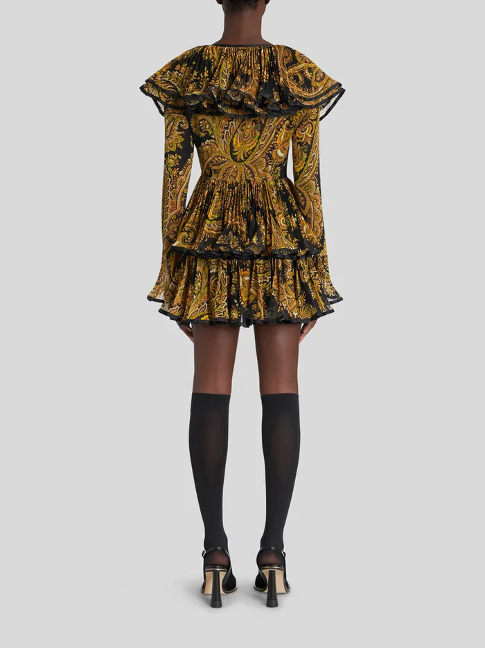 Women Paisley Mini Dress With Flounces Etro Dresses