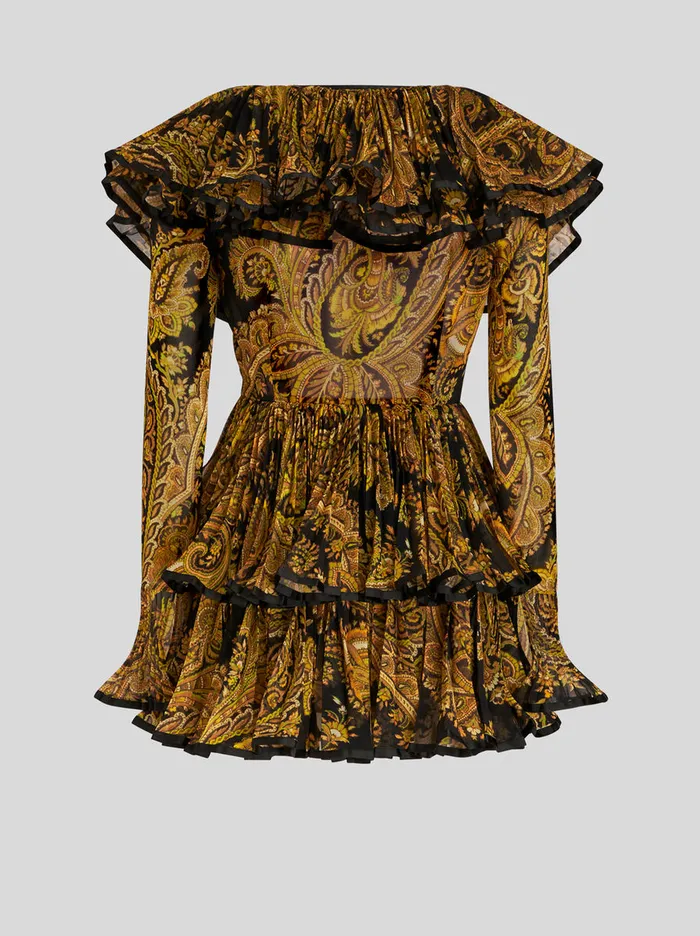 Women Paisley Mini Dress With Flounces Etro Dresses