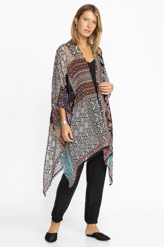 Women PATCHWORK BURNOUT VELVET SHAWL Patchwork Burnout Print Johnny Was Outerwear Women PATCHWORK BURNOUT VELVET SHAWL Patchwork Burnout Print Johnny Was Outerwear