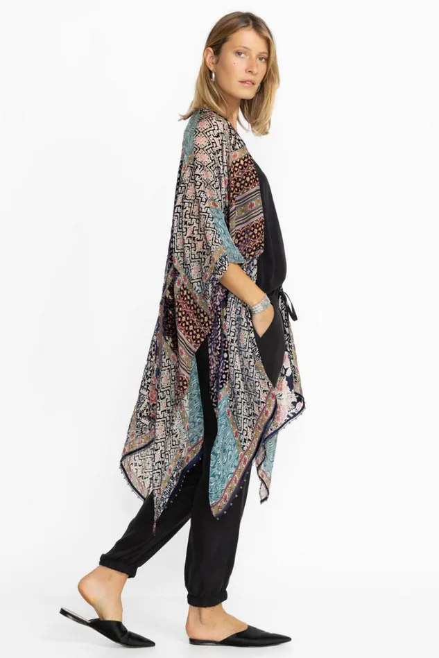 Women PATCHWORK BURNOUT VELVET SHAWL Patchwork Burnout Print Johnny Was Outerwear Women PATCHWORK BURNOUT VELVET SHAWL Patchwork Burnout Print Johnny Was Outerwear