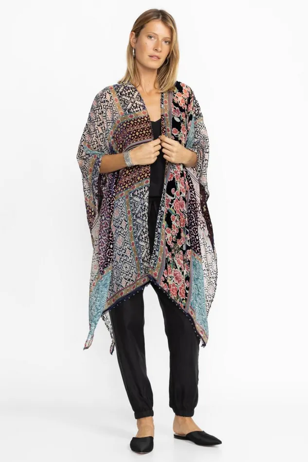 Women PATCHWORK BURNOUT VELVET SHAWL Patchwork Burnout Print Johnny Was Outerwear Women PATCHWORK BURNOUT VELVET SHAWL Patchwork Burnout Print Johnny Was Outerwear