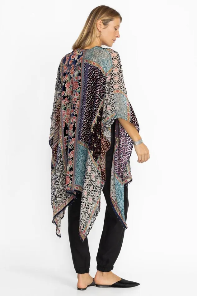 Women PATCHWORK BURNOUT VELVET SHAWL Patchwork Burnout Print Johnny Was Outerwear Women PATCHWORK BURNOUT VELVET SHAWL Patchwork Burnout Print Johnny Was Outerwear