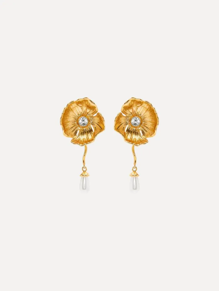 Women Pearl Drop Flower Earrings Pearl Oscar De La Renta Earrings
